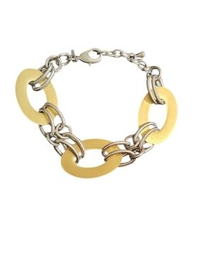 Premium Design Mixed Metal Link Disc Lobster Claw Clasp Bracelet Jewelry 7.5"